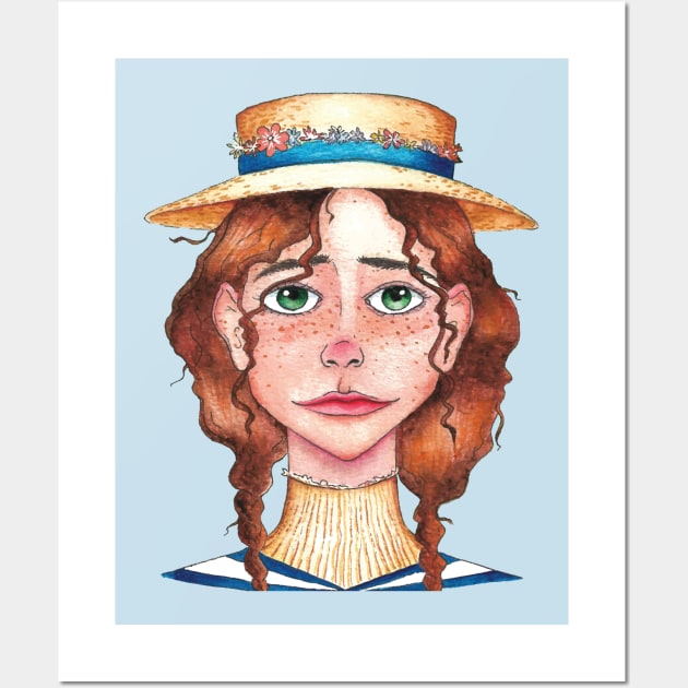 Little girl face with straw hat Wall Art by Mako Design 